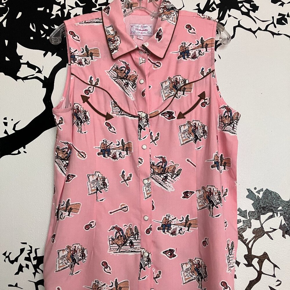 Panhandle Slim Vintage Western Shirt Pearl Snap Buttons Smile Pockets Pink L
